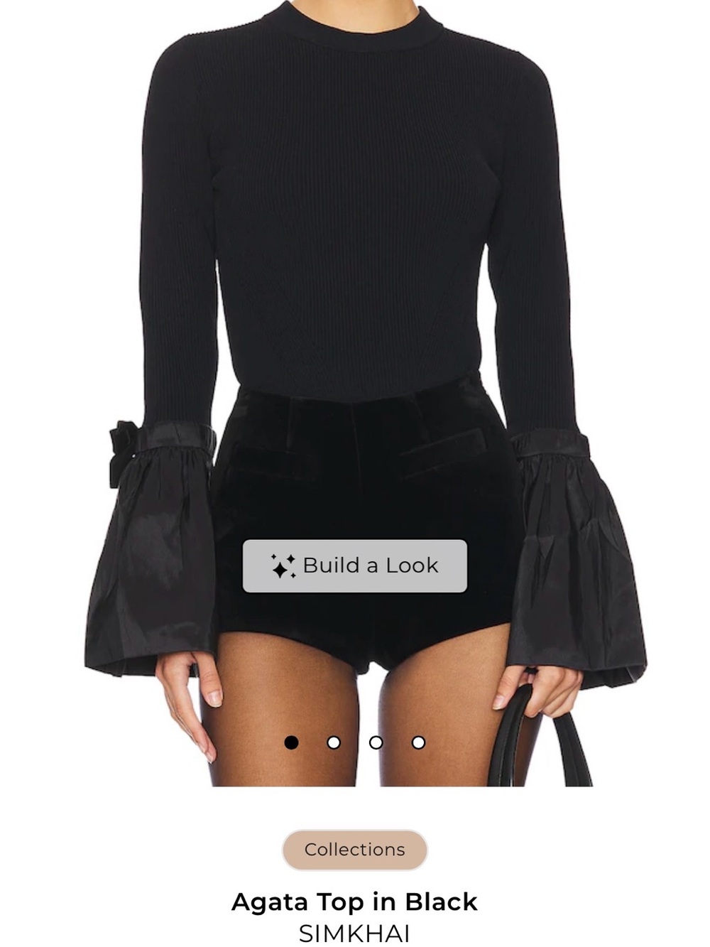 SIMKHAI Agata Bell Sleeve Ribbed Knit Top Black M